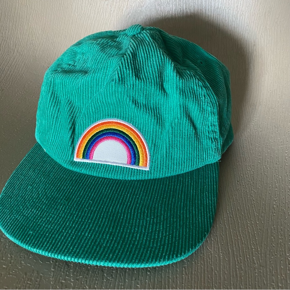 The critical slide corduroy vintage rainbow patch cap green